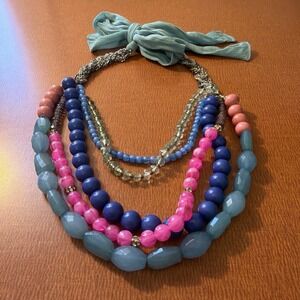 Chunky Colorful Multi Strand Statement Necklace With Bow Closure